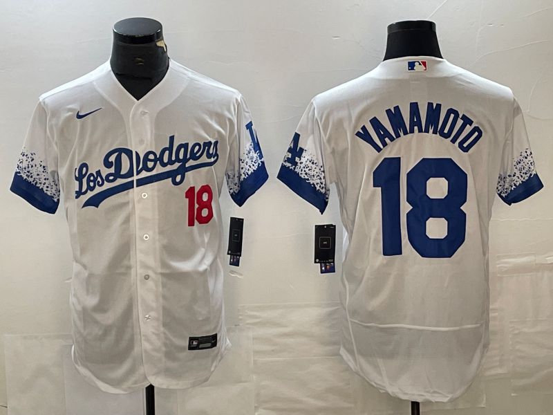 Men Los Angeles Dodgers #18 Yamamoto White Nike Elite MLB Jersey style 1